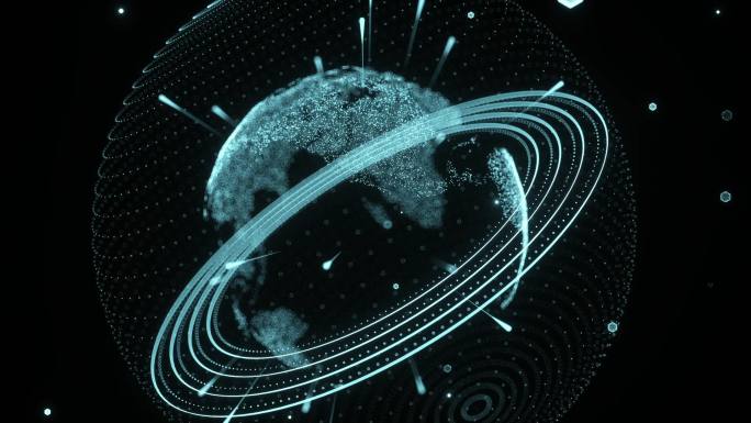 太空中旋转的地球和人造卫星轨道C4D动画
