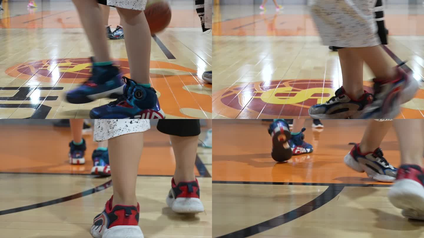 篮球场队员脚步篮球鞋特写