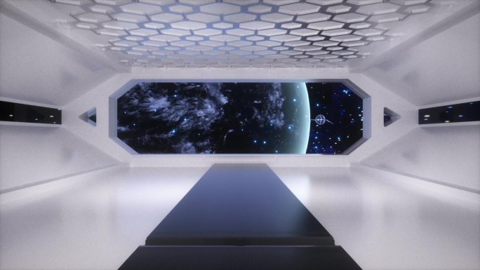 高科技太空舱和舷窗地球人造卫星C4D动画