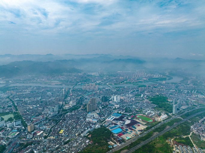 天台县城固定机位航拍延时