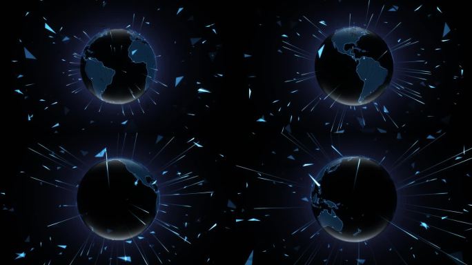 太空中旋转的地球和太空垃圾C4D动画