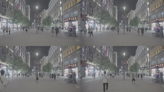 上海夜景人流南京东路过马路8K灰片原素材