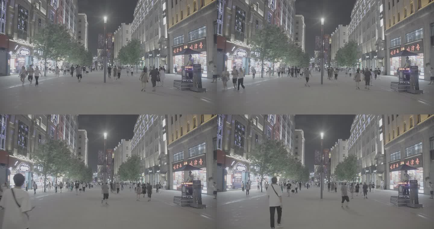 上海夜景人流南京东路过马路8K灰片原素材