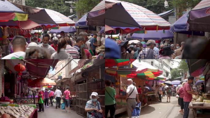 城中村市场街道热闹乡下赶集摆摊人来人往