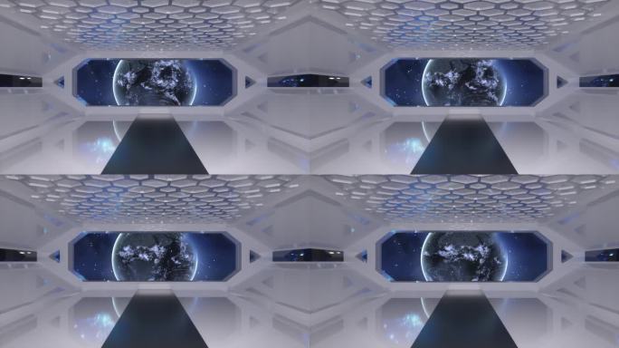 高科技太空舱和舷窗旋转地球C4D动画