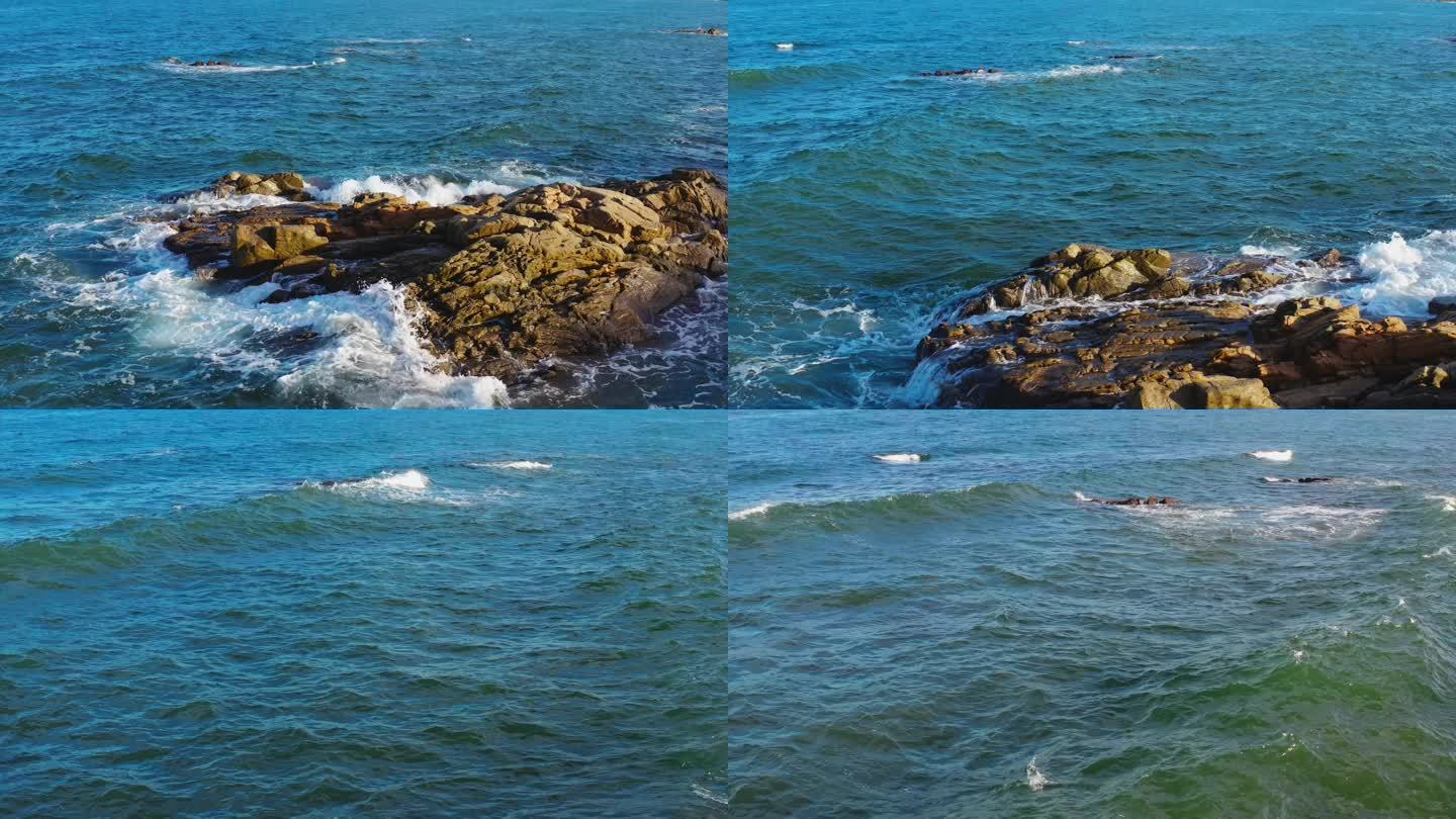 青岛海浪与礁石航拍4K视频