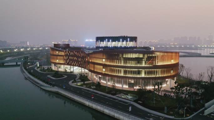 上海之鱼风景区与奉贤区博物馆夜景建筑灯光