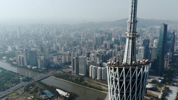 高清航拍环绕广州塔珠江新城城市风光