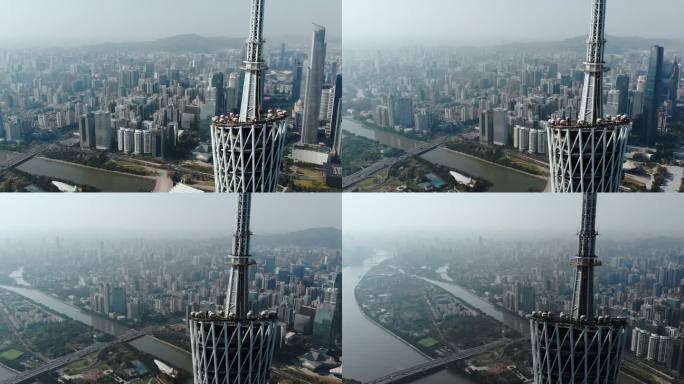 高清航拍环绕广州塔珠江新城城市风光