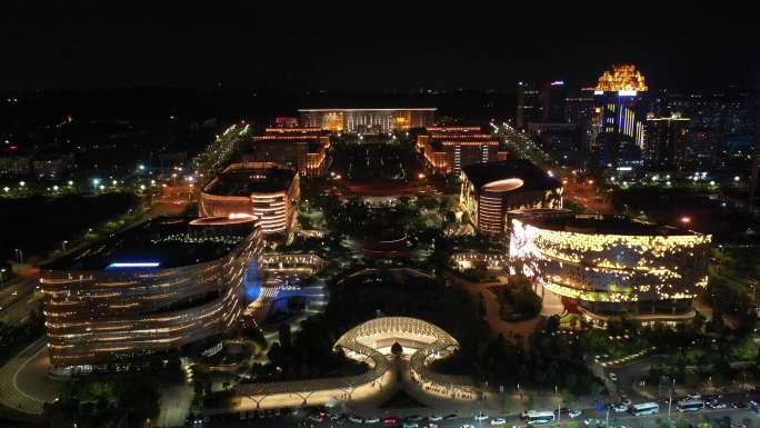 泉州市政府泉州图书馆夜景航拍泉州东海夜景