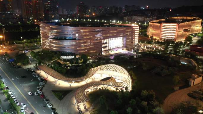 泉州市政府泉州图书馆夜景航拍泉州东海夜景