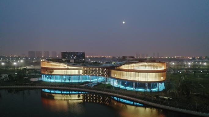 上海之鱼风景区与奉贤区博物馆夜景建筑灯光