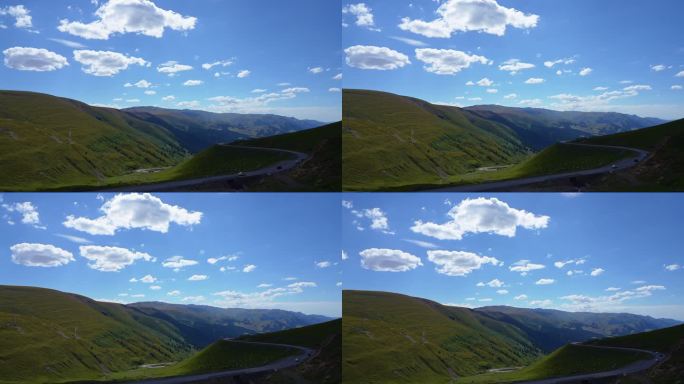 新疆 独库公路山路蜿蜒的蓝天白云