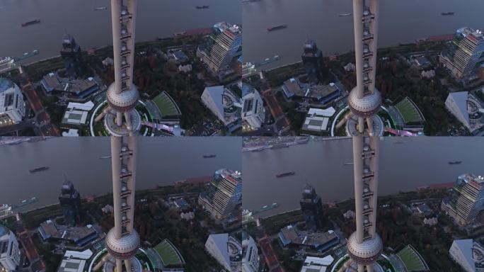 上海东方明珠电视塔夜景特写黄浦江风光