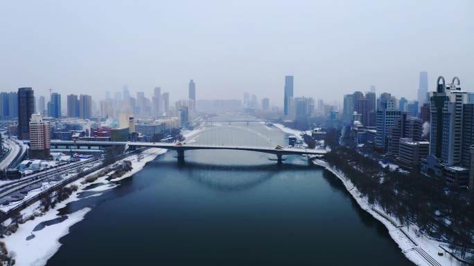 元通大桥雪景航拍