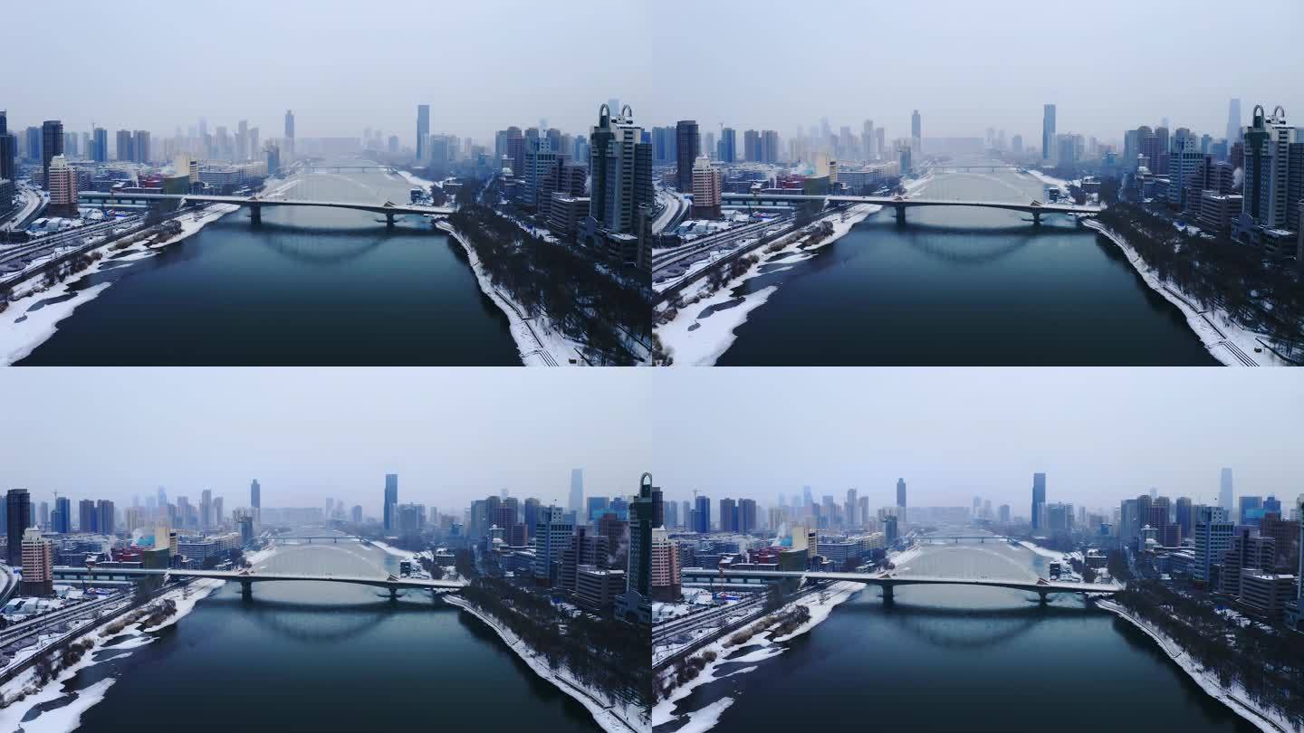 元通大桥雪景航拍