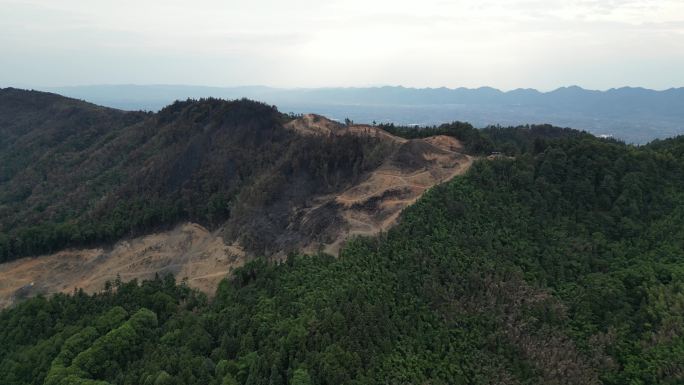 山火扑灭后的重庆北碚缙云山隔离带航拍