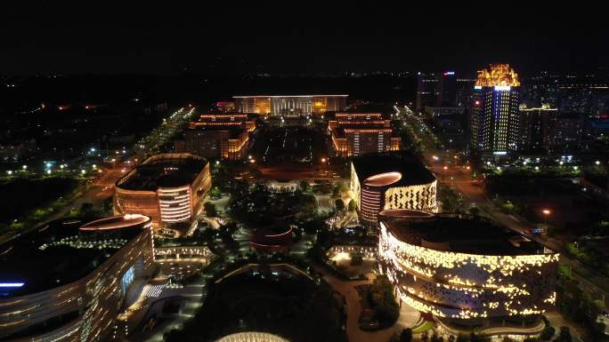 泉州市政府泉州图书馆夜景航拍泉州东海夜景