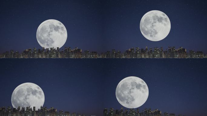 中秋节月亮升起城市夜景天际线地平线延时