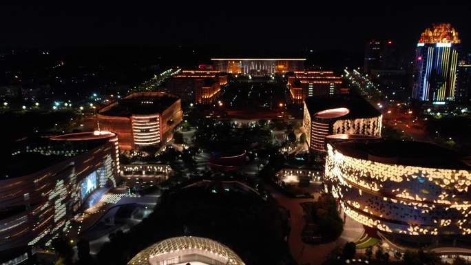 泉州市政府泉州图书馆夜景航拍泉州东海夜景