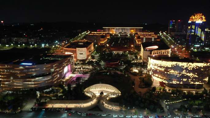 泉州市政府泉州图书馆夜景航拍泉州东海夜景