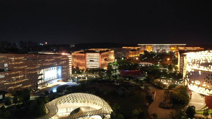 泉州市政府泉州图书馆夜景航拍泉州东海夜景