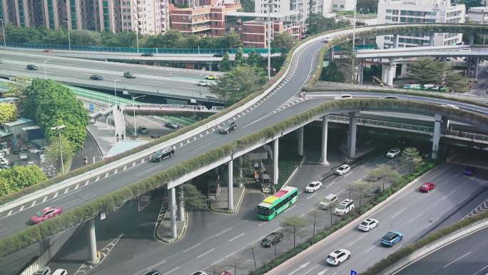 高清高空拍摄广州黄埔大道西立交车流量