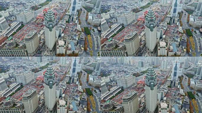 航拍上海金融区办公大楼建筑群