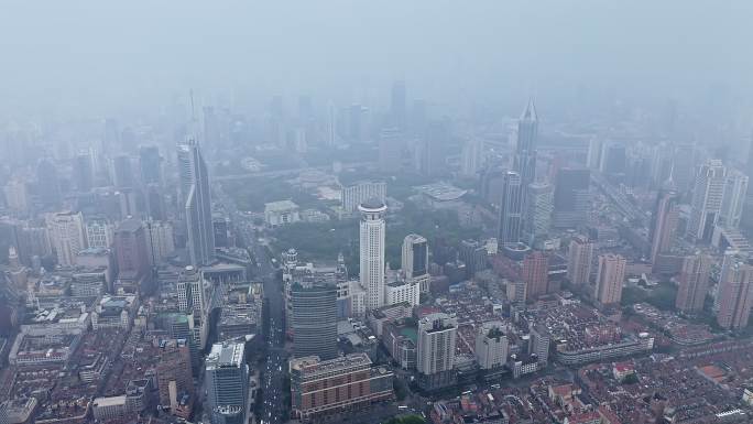 航拍上海城市空气污染雾霾环境