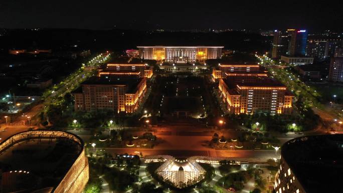 泉州市政府泉州图书馆夜景航拍泉州东海夜景