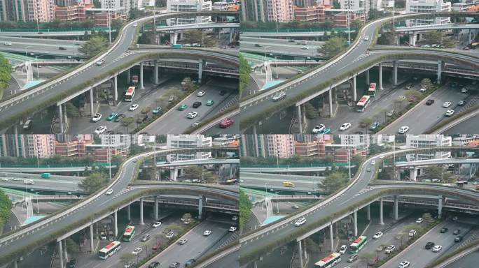 高清高空拍摄广州黄埔大道西立交车流量