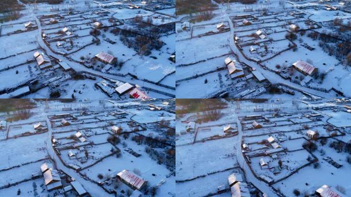 航拍林场山村雪景