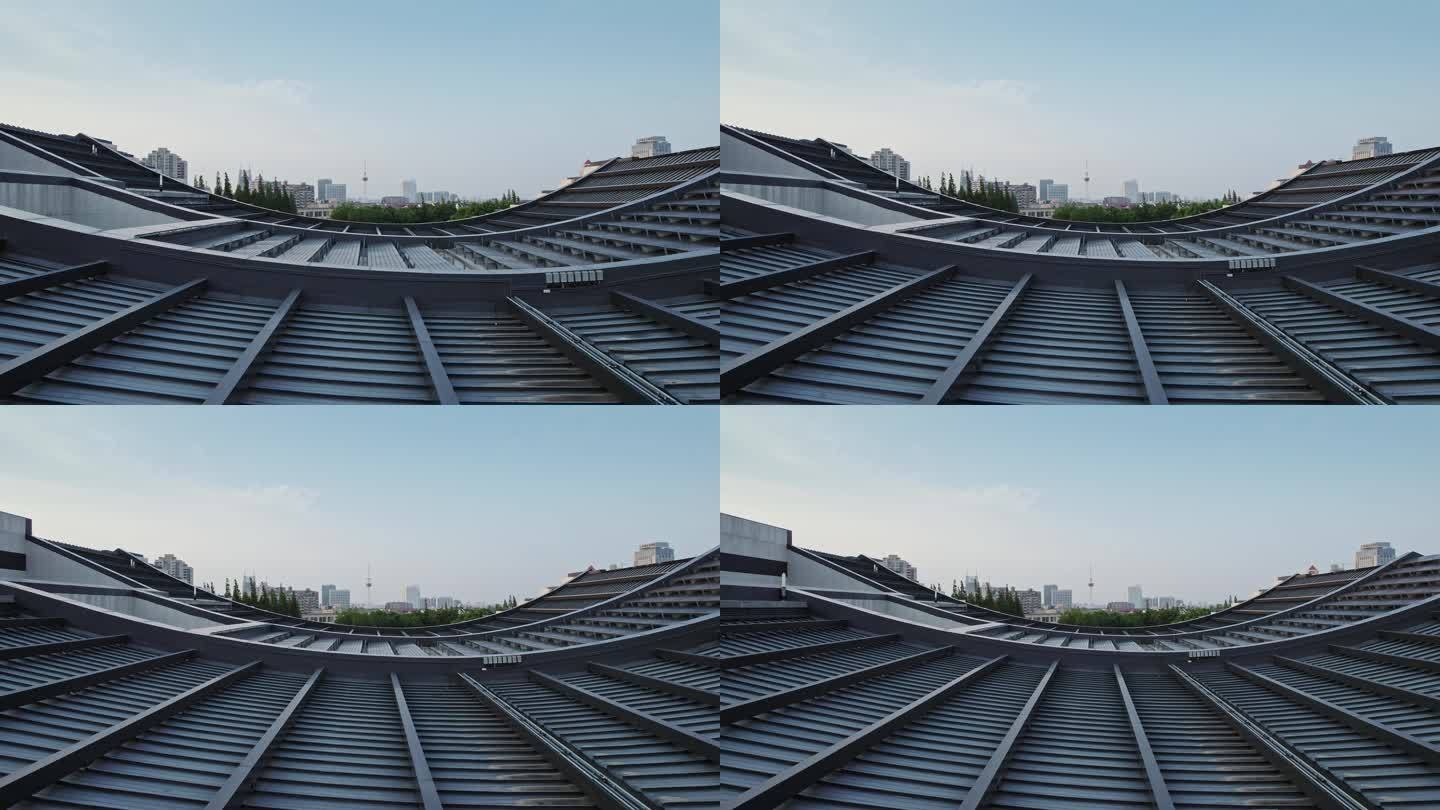 航拍云间会堂文化艺术中心建筑屋顶结构特写