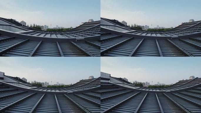 航拍云间会堂文化艺术中心建筑屋顶结构特写
