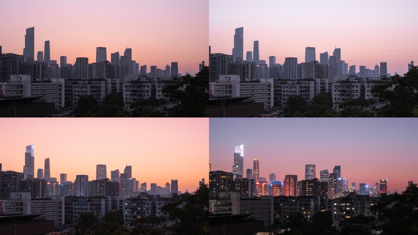 超高清日转夜延时摄影广州天河城市天际线