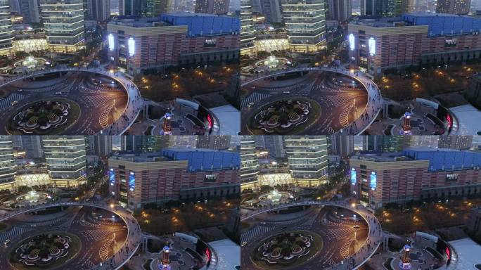 上海陆家嘴环形天桥繁荣热闹的街景夜景