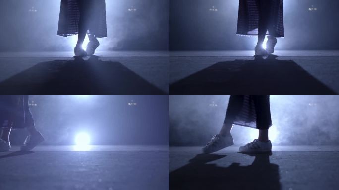 【4K】美女深夜聚光灯下练习舞蹈脚尖特写