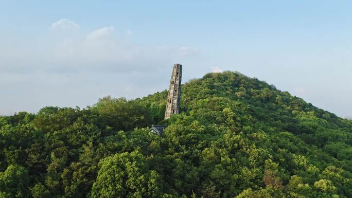 航拍上海松江天马山顶护珠塔