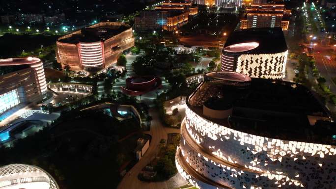 泉州市政府泉州图书馆夜景航拍泉州东海夜景