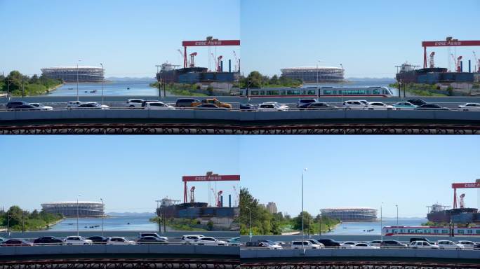 海边轻轨高速造船体育场4K60帧