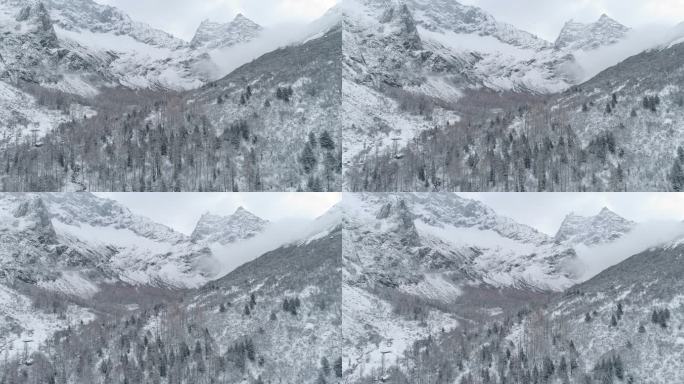 四姑娘山双桥沟冬季雪景航拍风景