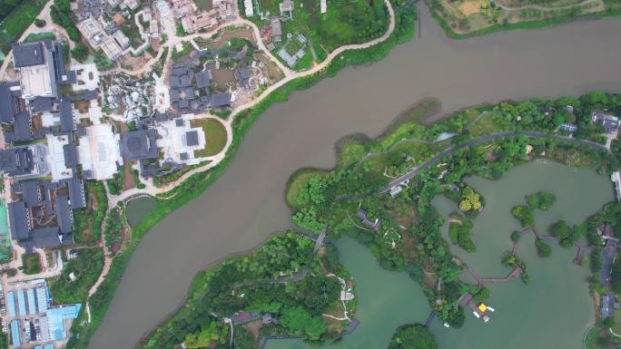 广州海珠湖航拍俯瞰公园绿道栈道