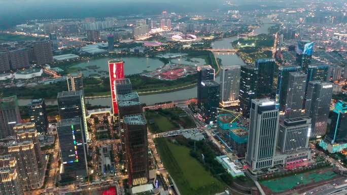 合集浙江义乌丝路金融小镇城市地标夜景航拍