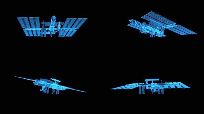 蓝色全息线框投影科技国际空间站素材带通道