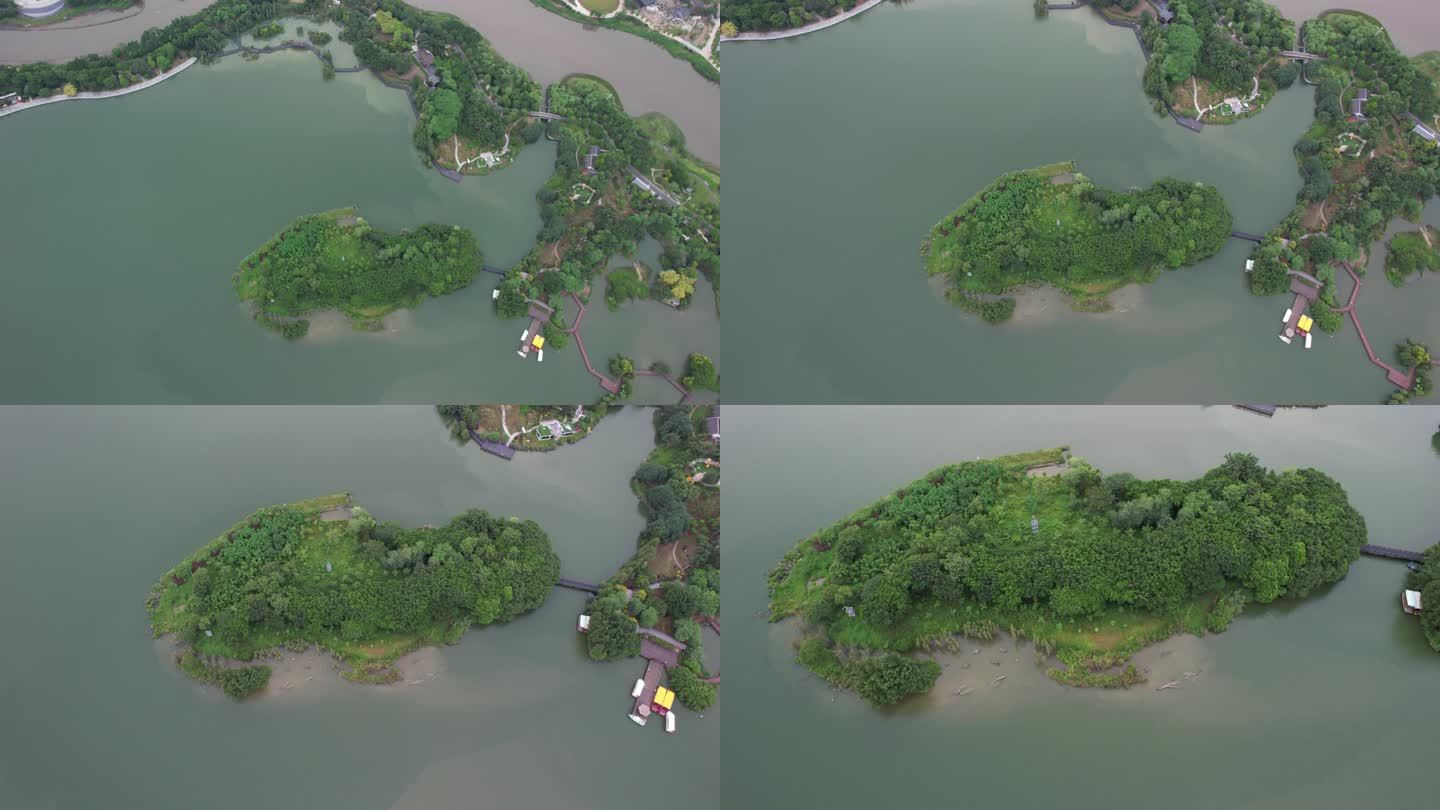 广州海珠湖航拍俯瞰公园绿道栈道