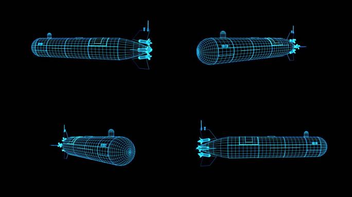 蓝色全息投影科技鱼雷素材带通道