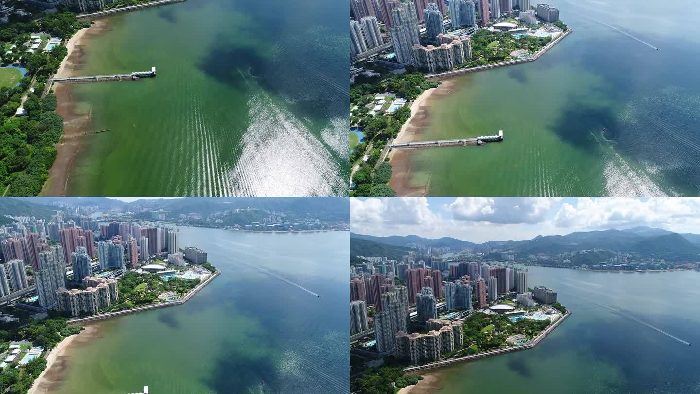 航拍香港沙田马鞍山海边城市景色