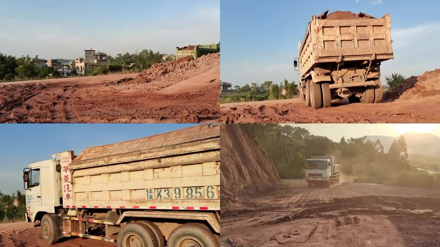 运泥车搬运土方土石方运输过程 繁忙的工地