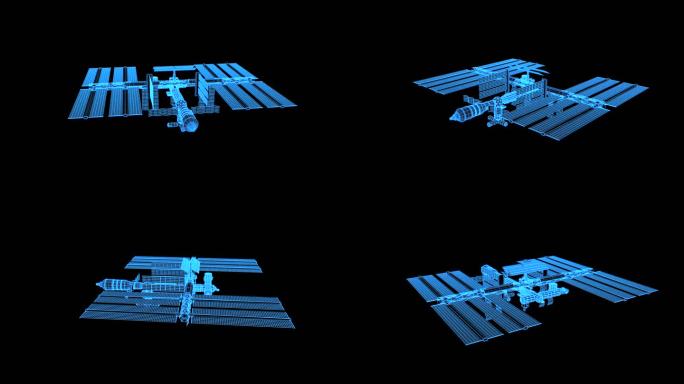 蓝色全息线框投影科技国际空间站素材带通道