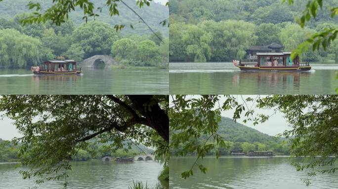 杭州湘湖春天湖上游船观光